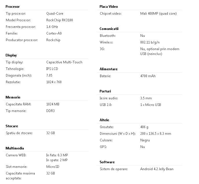 Prestigio MultiPad 4 Diamond 7.85 - Specificatii tehnice