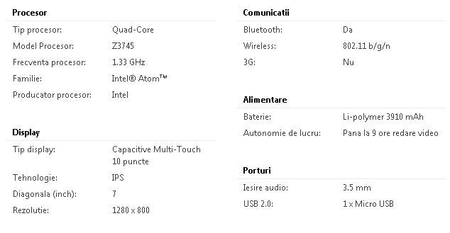 Asus MeMO Pad 7 ME176C-1E048A - Specificatii tehnice