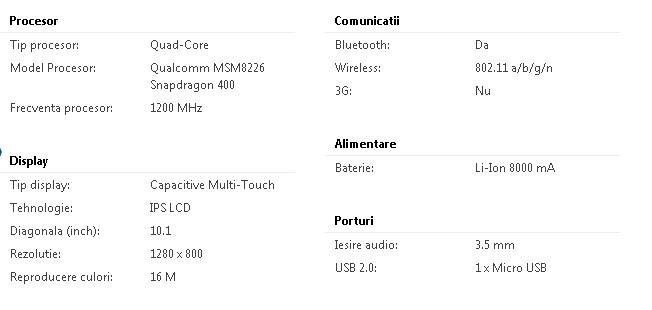 LG G Pad 10 - Specificatii tehnice