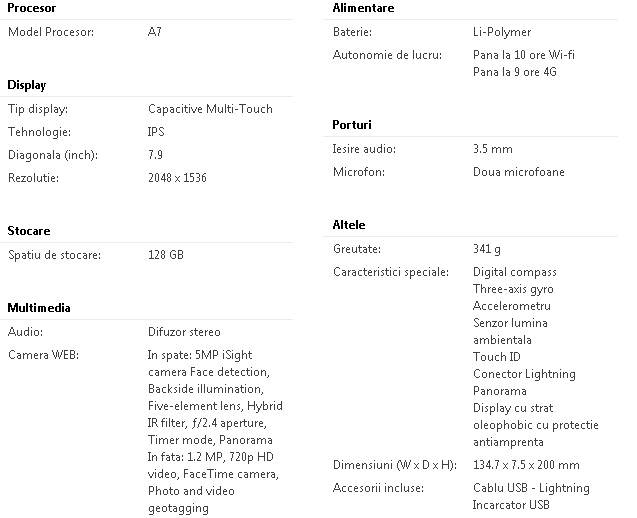 iPad mini 3 - Specificatii tehnice