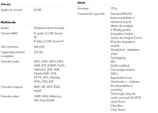 Sony Xperia Z3 Tablet - Specificatii tehnice