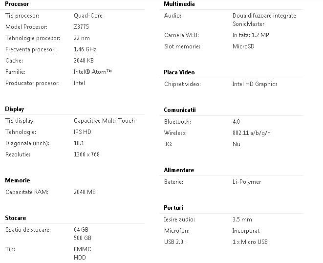 Asus Transformer T100TAM - Specificatii tehnice