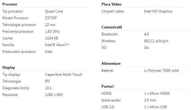 Prestigio MultiPad Visconte 3 - Specificatii tehnice