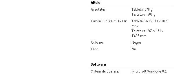 Asus Transformer T100TAM - Specificatii tehnice