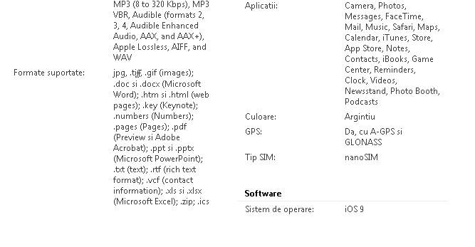 iPad Mini 4 - Specificatii tehnice