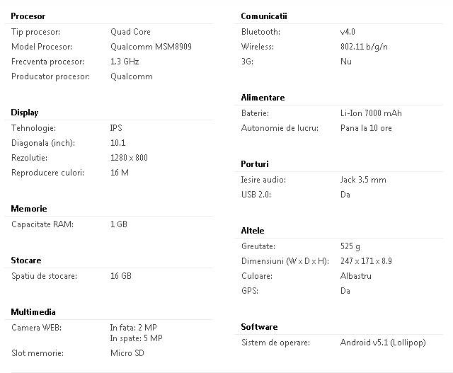 Lenovo Tab 2 A10 - Specificatii tehnice
